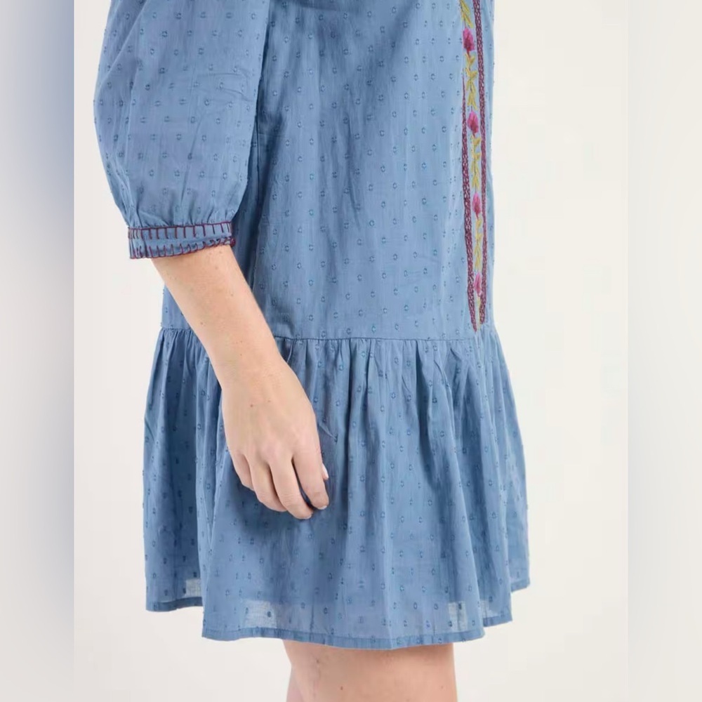 London Times Blue Embroidered Boho Dress - Picture 4 of 5